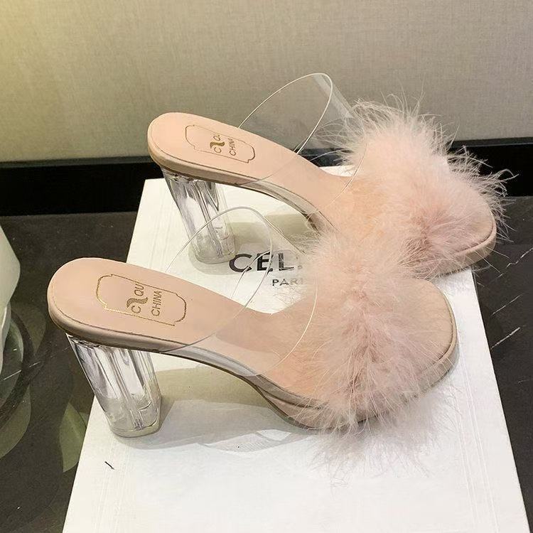 Fashion transparent high-heeled one-word sandals 2025 new high-end fairy wind fluff slippers female summer wear 35
Fashion transparent high-heeled one-word sandals 2025 new high-end fairy wind fluff slippers female summer wear 35