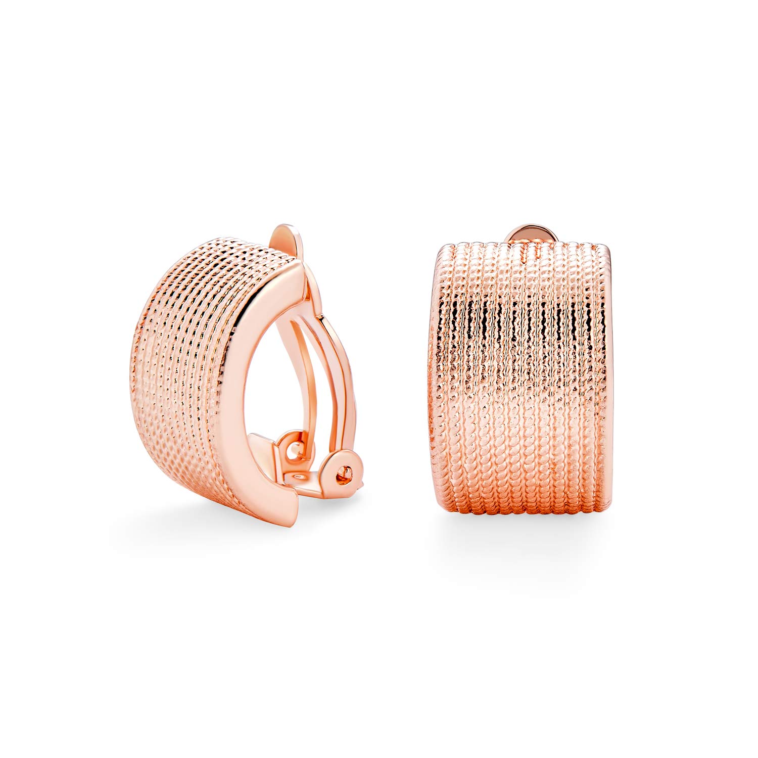 Casual Twisted Groove Cable Rope Stripe Wide Half Hoop Clip Earrings for Women Ears Rose Gold Tone Non-Pierced Plated.
Casual Twisted Groove Cable Rope Stripe Wide Half Hoop Clip Earrings for Women Ears Rose Gold Tone Non-Pierced Plated.