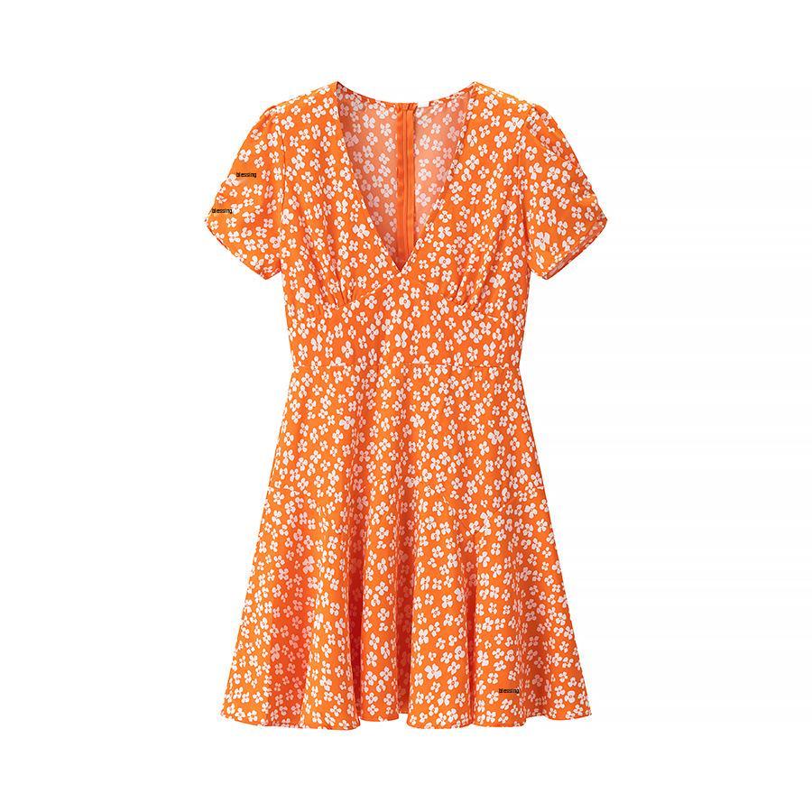 Женское мини-платье с цветочным принтом и V-образным вырезом - Летнее с коротким рукавом, приталенное, с высокой талией, в европейском и американском стиле Large оранжевый
Женское мини-платье с цветочным принтом и V-образным вырезом - Летнее с коротким рукавом, приталенное, с высокой талией, в европейском и американском стиле Large оранжевый