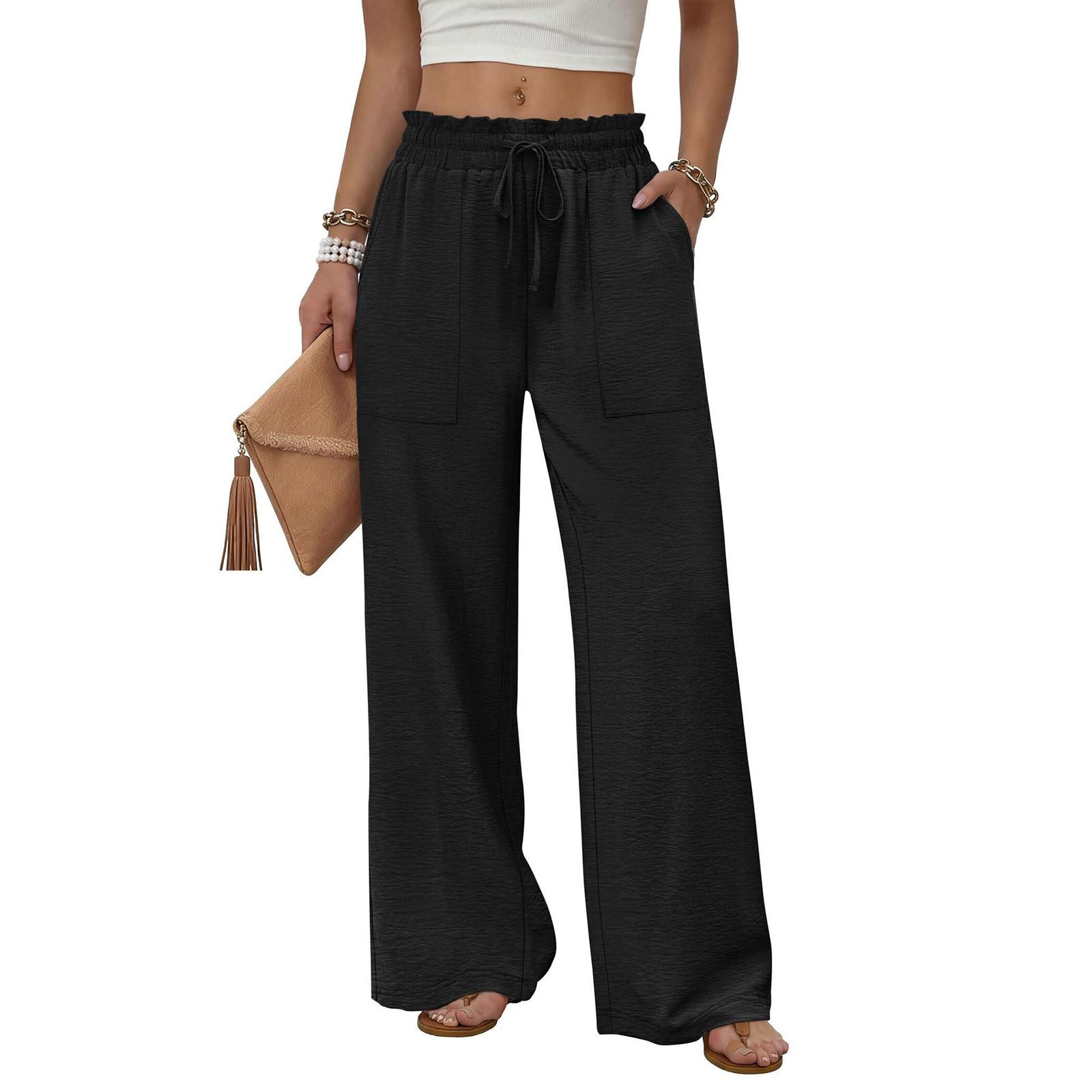 Women High Waist Wide Leg Pants with Drawstring Waist and Pockets Loose Fit Casual Beach Vacation Lounge Trousers S чёрный
Women High Waist Wide Leg Pants with Drawstring Waist and Pockets Loose Fit Casual Beach Vacation Lounge Trousers S чёрный