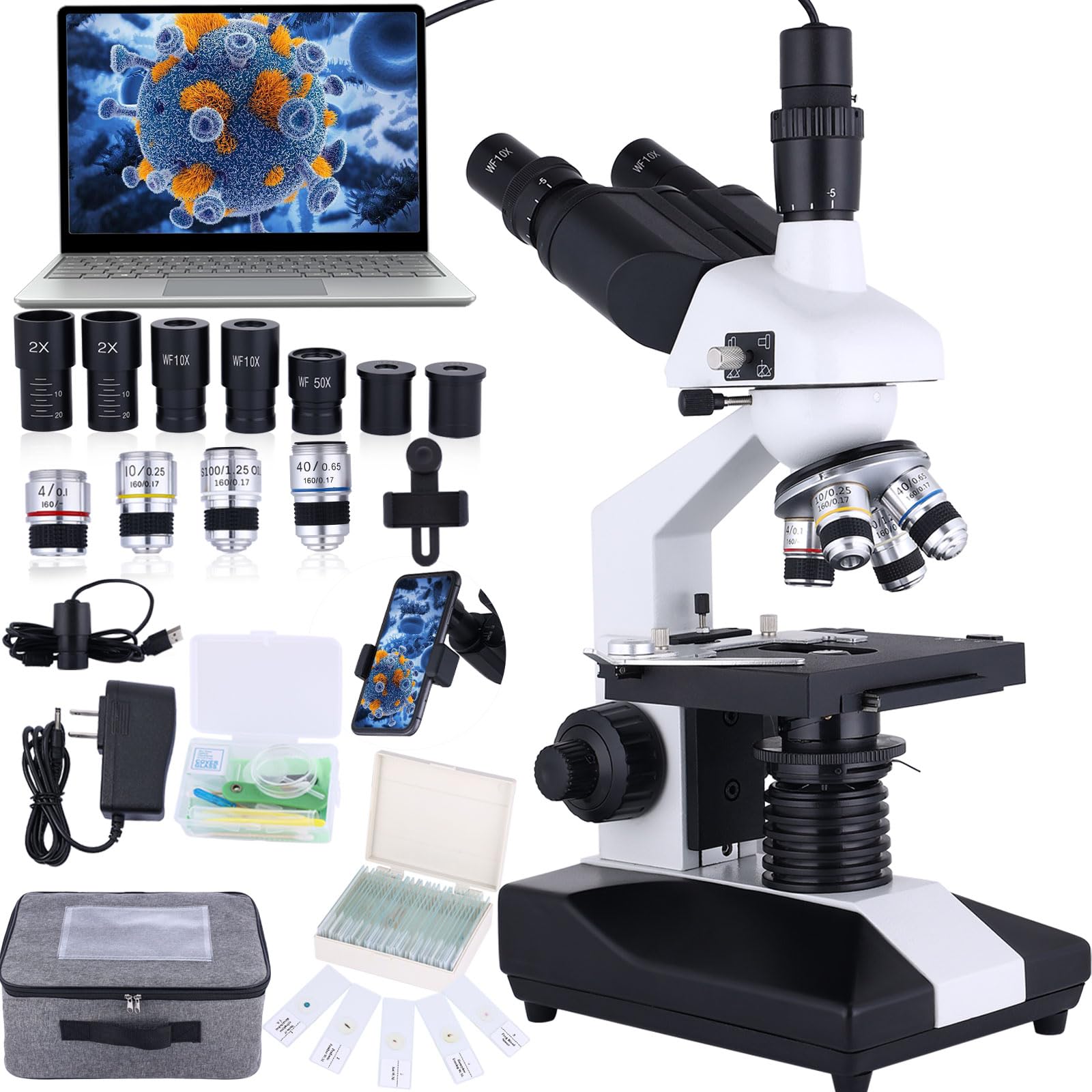 Herwicm Hybrid Trinocular Microscope, 40X-5000X Magnification, Wide Field Wide Angle Eyepieces 10x25x, LED Light Source, School Clinical Research
Herwicm Hybrid Trinocular Microscope, 40X-5000X Magnification, Wide Field Wide Angle Eyepieces 10x25x, LED Light Source, School Clinical Research