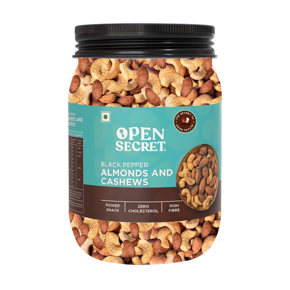 Open Secret Roasted Almonds and Cashews 1000g | Black Pepper Flavoured | Premium, Crunchy & Delicious Snack | Reusable Jar
Open Secret Roasted Almonds and Cashews 1000g | Black Pepper Flavoured | Premium, Crunchy & Delicious Snack | Reusable Jar