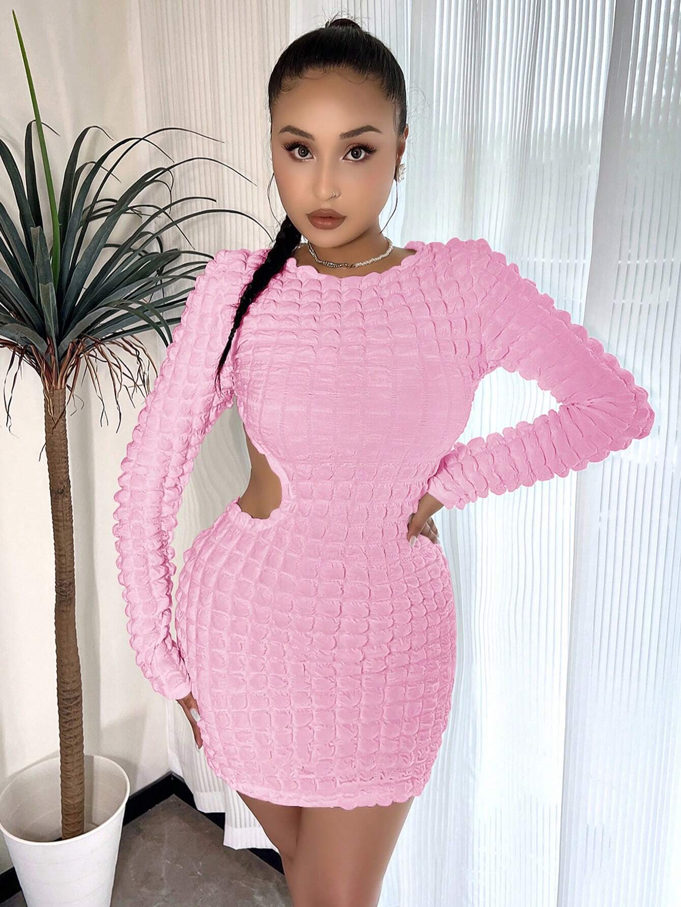 Rose Beauty A Sweetness Pink Bubble Hollow Out Waist Waffle Grid Design Long Sleeve Party Bodycon Mini Dress
Rose Beauty A Sweetness Pink Bubble Hollow Out Waist Waffle Grid Design Long Sleeve Party Bodycon Mini Dress
