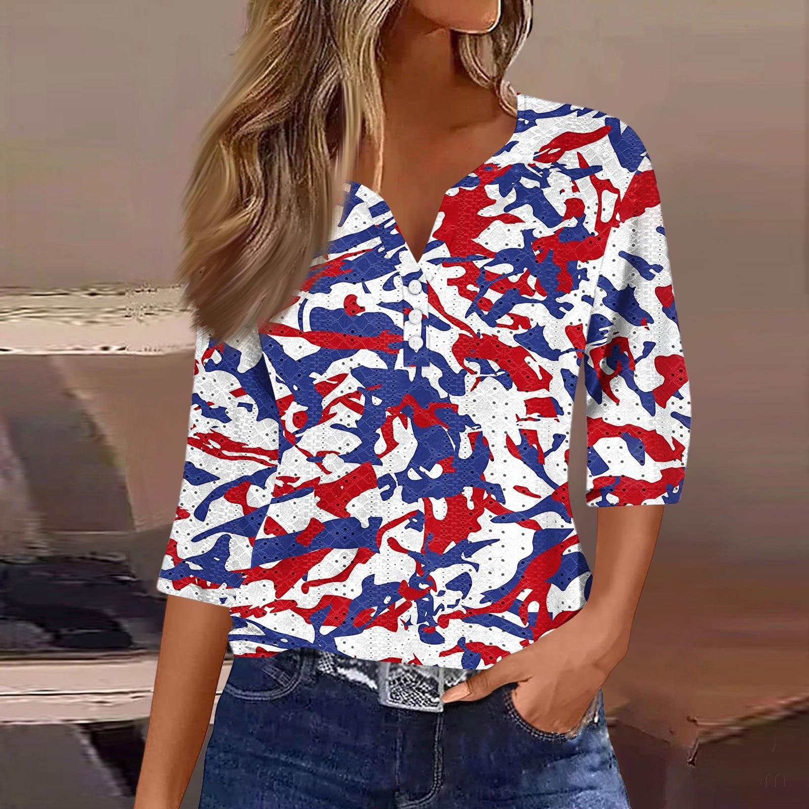 Women s Fashion V-Neck Button Seven Sleeve Tee Casual Independence Day Printed Top L синій
Women s Fashion V-Neck Button Seven Sleeve Tee Casual Independence Day Printed Top L синій