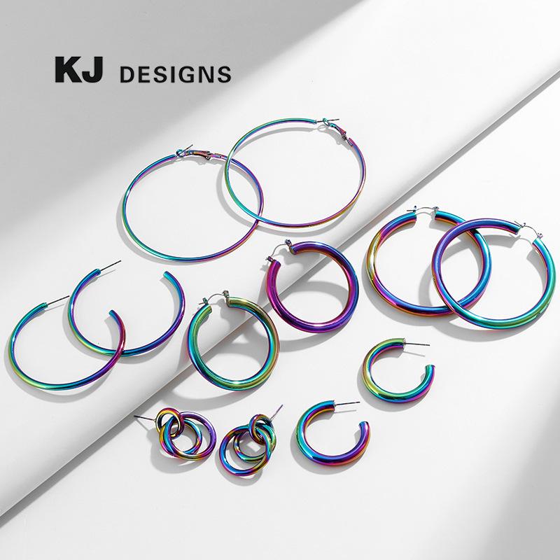 Kenjie Iridescent Electroplated Classic Hoop Earrings for Women - Colorful Punk Retro Style.
Kenjie Iridescent Electroplated Classic Hoop Earrings for Women - Colorful Punk Retro Style.