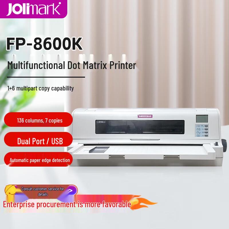 Jolimark FP-8600K Flatbed Dot Matrix Printer CN plug (adapter included)
Jolimark FP-8600K Flatbed Dot Matrix Printer CN plug (adapter included)