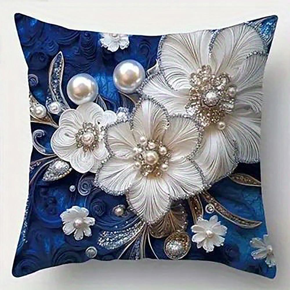 Exquisite Floral Embellished Blue Pillowcases with Pearls and Crystals Sofa cushion cover home room decoration 2D flat printing 16x16Inch
Exquisite Floral Embellished Blue Pillowcases with Pearls and Crystals Sofa cushion cover home room decoration 2D flat printing 16x16Inch