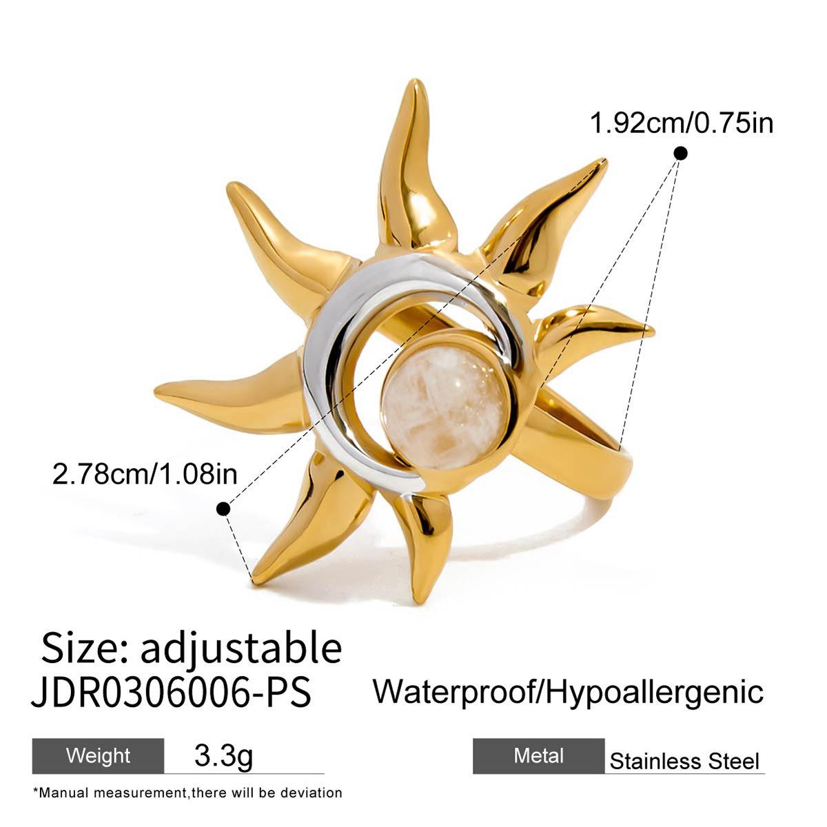 Design sense 18K gold, gold and silver color matching moonstone sun adjustable opening ring
Design sense 18K gold, gold and silver color matching moonstone sun adjustable opening ring