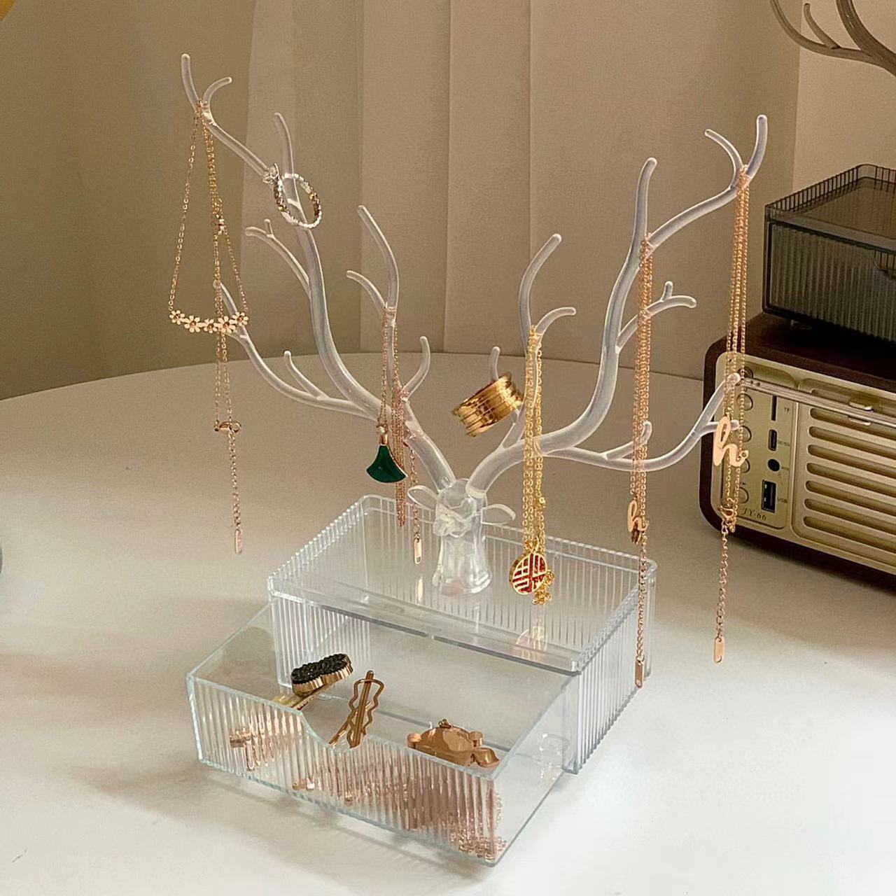 Deer-Themed Jewelry Organizer Earring Studs & Bracelet Hanging Rack Desktop Storage Display Stand with Jewelry Tray for Earrings, Rings & Accessorie
Deer-Themed Jewelry Organizer Earring Studs & Bracelet Hanging Rack Desktop Storage Display Stand with Jewelry Tray for Earrings, Rings & Accessorie