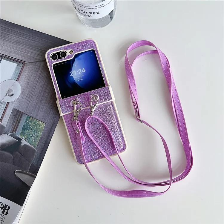 For Samsung Galaxy Z Flip5 5G Case Woven Texture PU Leather+PC Phone Cover with Crossbody Strap - Purple
For Samsung Galaxy Z Flip5 5G Case Woven Texture PU Leather+PC Phone Cover with Crossbody Strap - Purple