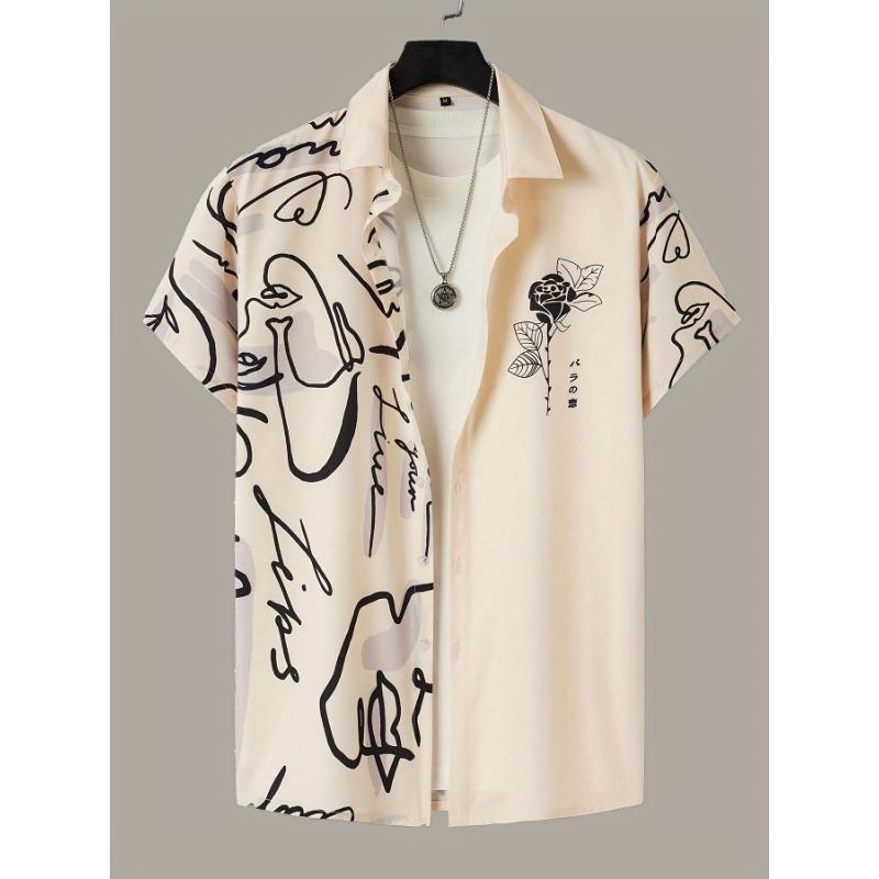 Drawing contrast print casual shirt men s casual top M
Drawing contrast print casual shirt men s casual top M