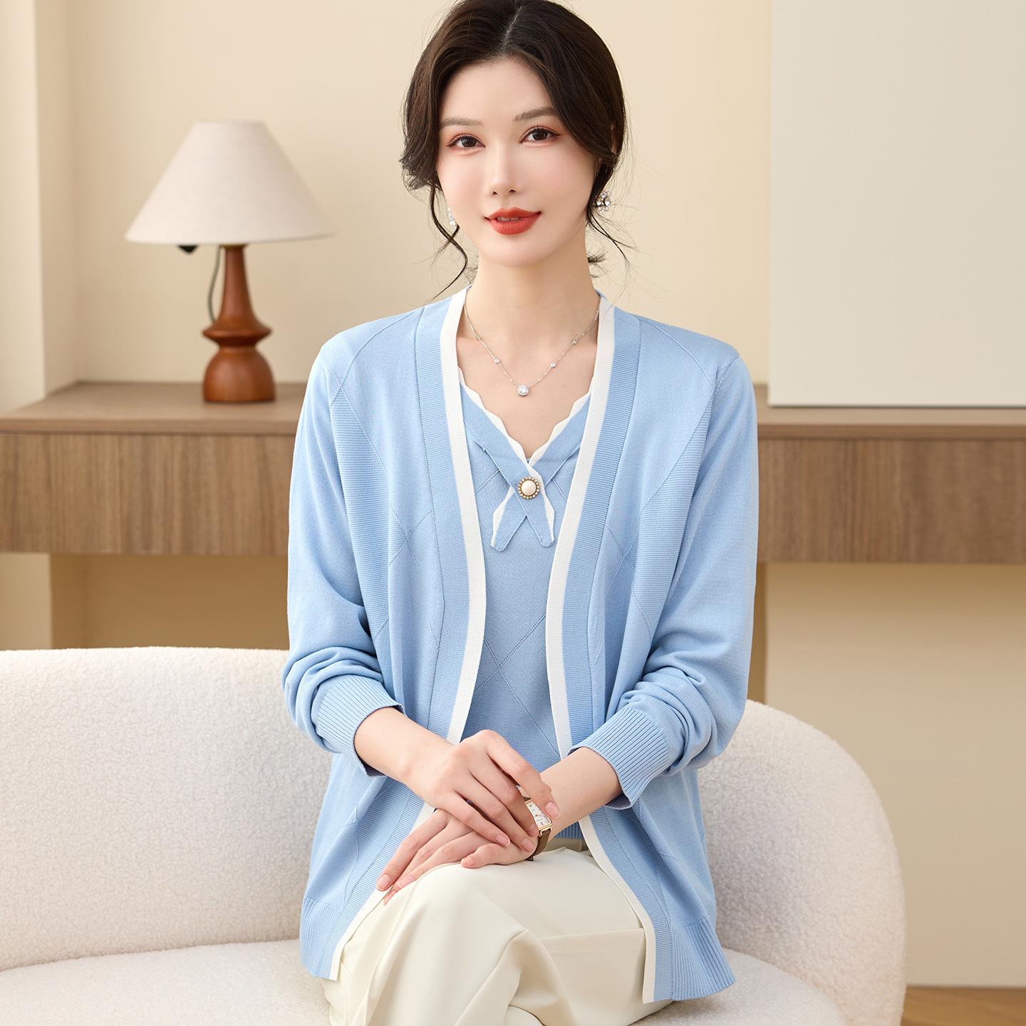 Spring Knitted Cardigan & Ice Silk T-shirt Set for Women Aged 40-50: Short-Sleeved Fashion Ensemble XL (for 90-115 jin)
Spring Knitted Cardigan & Ice Silk T-shirt Set for Women Aged 40-50: Short-Sleeved Fashion Ensemble XL (for 90-115 jin)