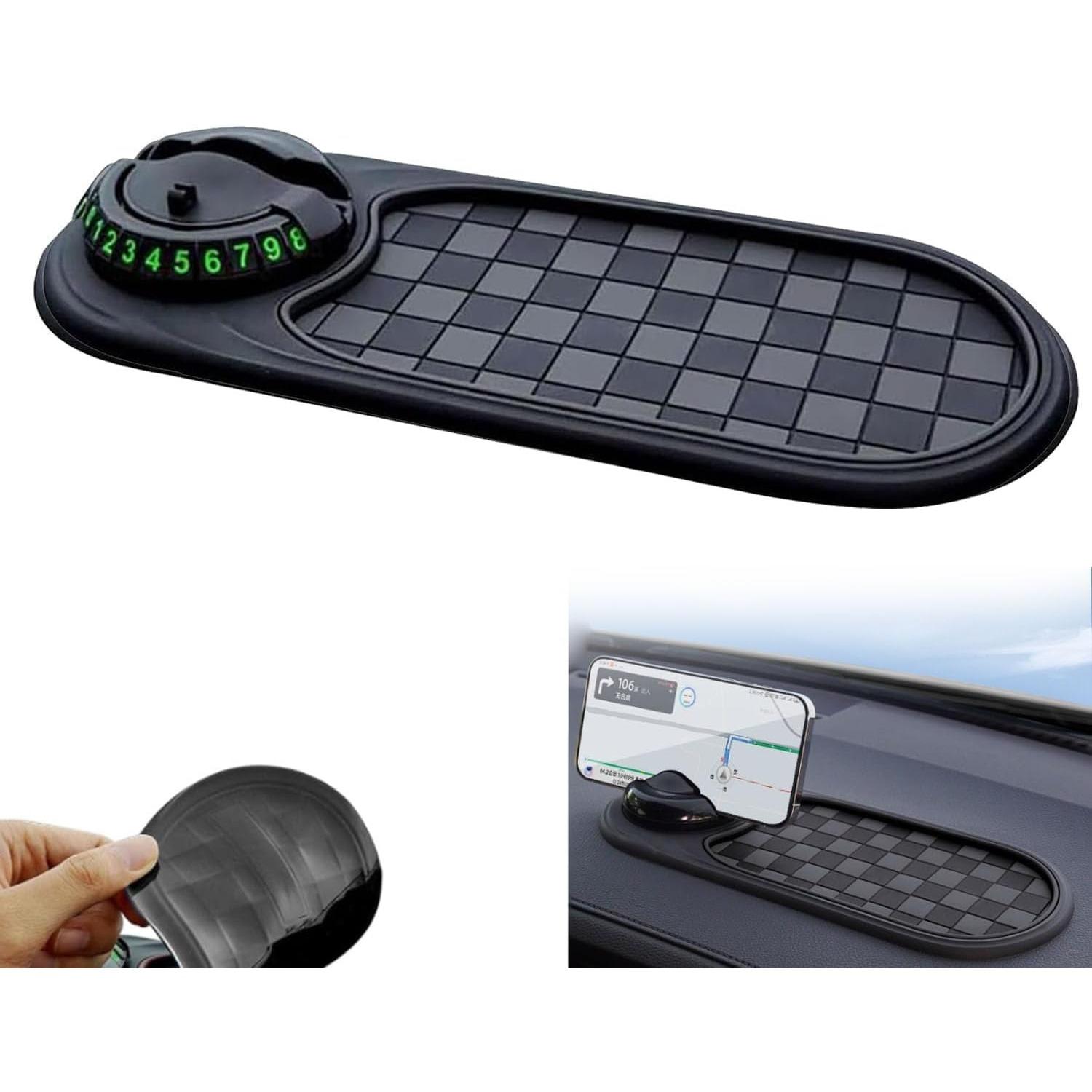 Multifunction Car Anti-Slip Mat with Phone Holder & Hidden Number Plate – 360° Rotatable Dashboard Organizer for Phones, Keys, and More (Black)
Multifunction Car Anti-Slip Mat with Phone Holder & Hidden Number Plate – 360° Rotatable Dashboard Organizer for Phones, Keys, and More (Black)