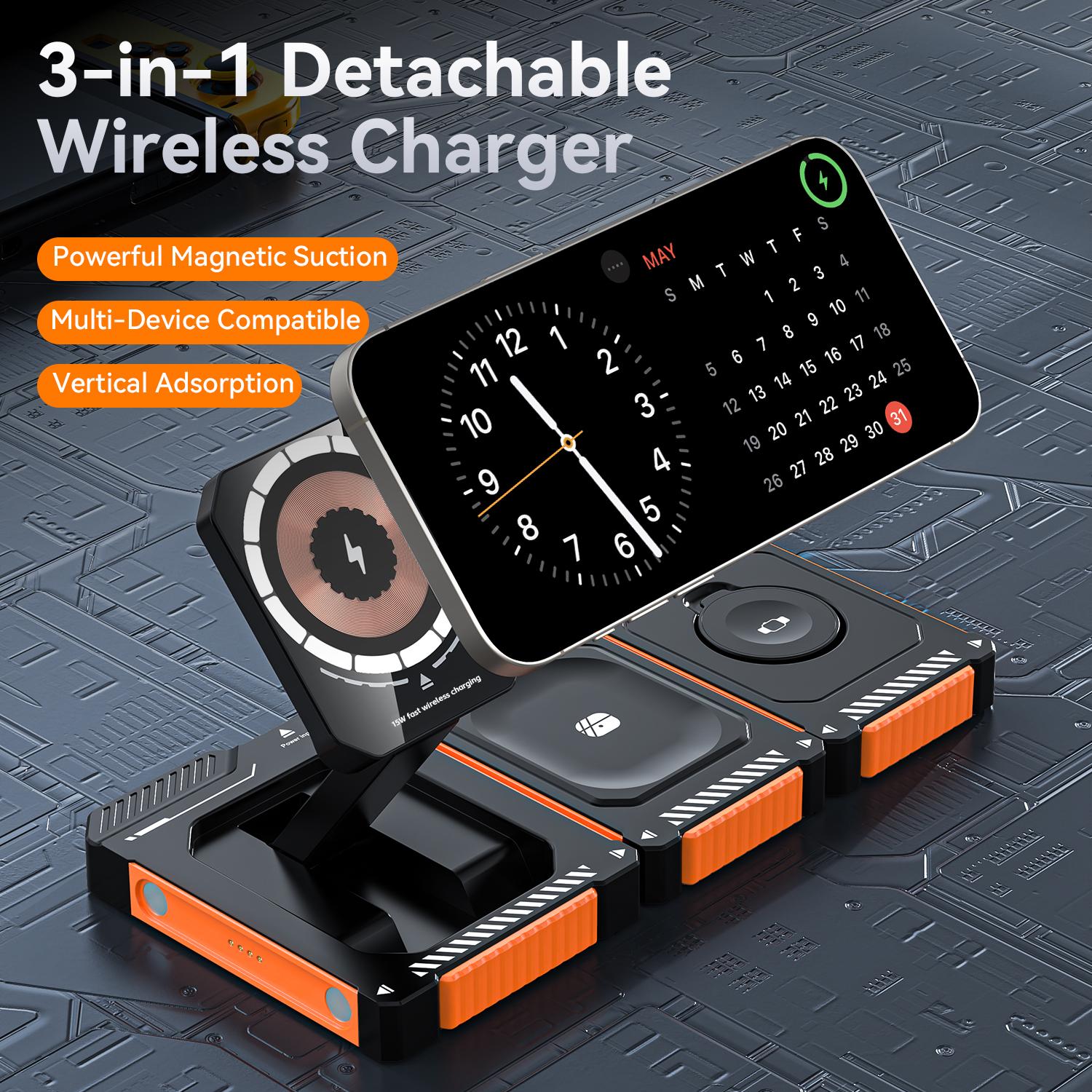 T29 3 in 1 Magnetic Wireless Charger 15W Fast Charging Station For iPhone/AirPods/Watch Orange
T29 3 in 1 Magnetic Wireless Charger 15W Fast Charging Station For iPhone/AirPods/Watch Orange