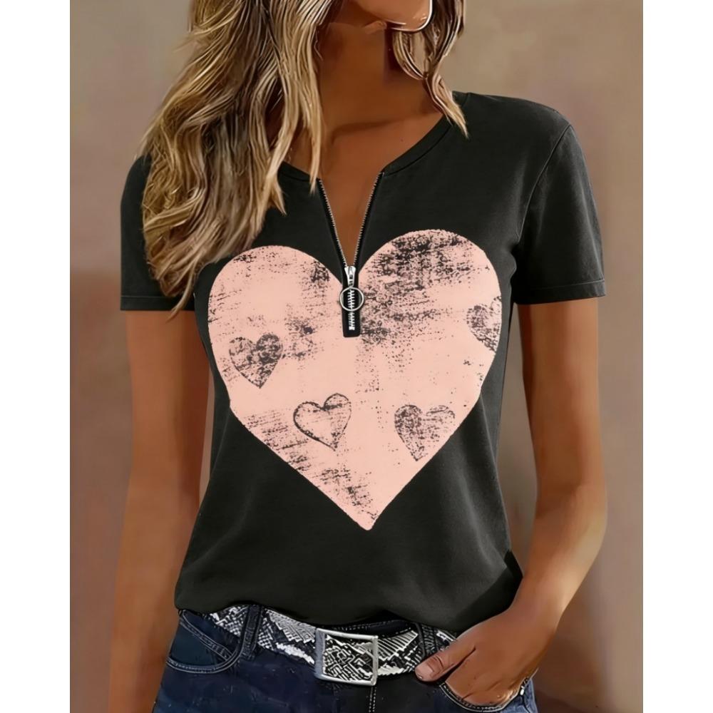 Summer women s short sleeved T-shirt fashionable and elegant zipper V-neck color blocked printed T-shirt large size L
Summer women s short sleeved T-shirt fashionable and elegant zipper V-neck color blocked printed T-shirt large size L