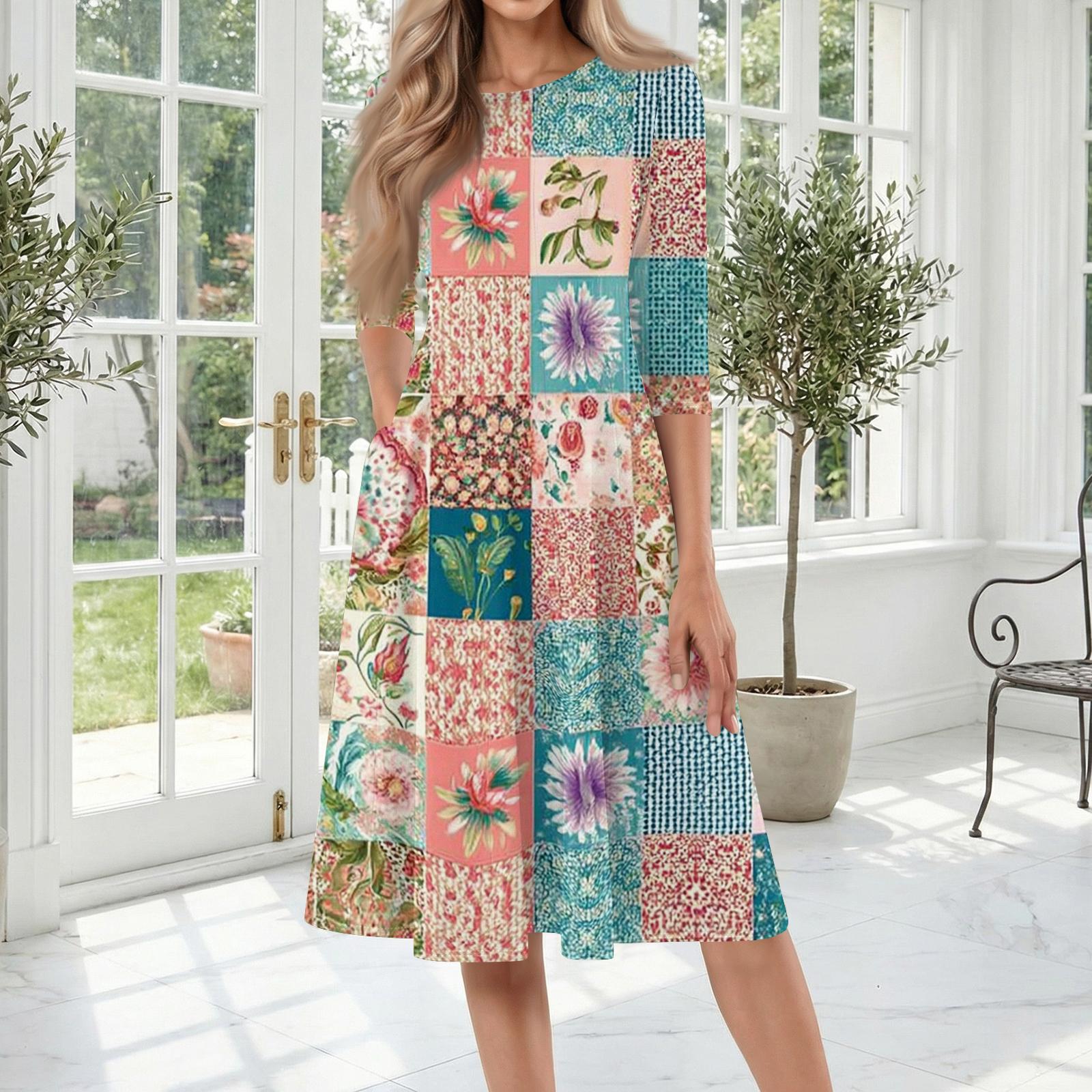 Casual Women s Patchwork Floral Print Midi Dress Three Quarter Sleeve Round Neck Loose Fit Comfortable Fabric M
Casual Women s Patchwork Floral Print Midi Dress Three Quarter Sleeve Round Neck Loose Fit Comfortable Fabric M