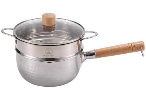 Yoshifuji Kogei 18cm Yukihira Saucepan Steamer, Induction and Gas Compatible, Stainless Steel with Tempered Glass Lid, Steamer Included, Double-Sided
Yoshifuji Kogei 18cm Yukihira Saucepan Steamer, Induction and Gas Compatible, Stainless Steel with Tempered Glass Lid, Steamer Included, Double-Sided