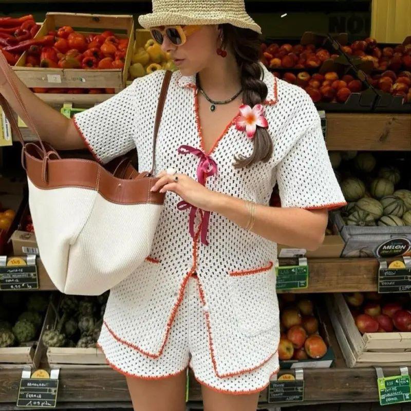 European and American Spring and Summer Beach Style Fashion Women Knitting Suit Women Knitted Two-Piece Set White XXL
European and American Spring and Summer Beach Style Fashion Women Knitting Suit Women Knitted Two-Piece Set White XXL