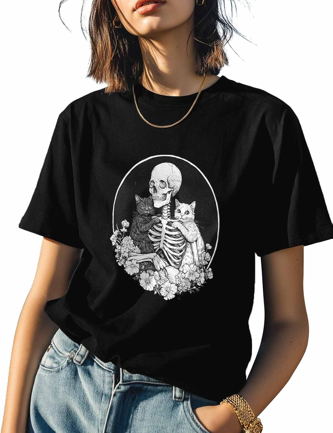 T Shirts for Women Graphic Tees Skull Cat Crew Neck Short Sleeve Shirts for Women Black White Casual T-Shirt 5XL різнокольоровий
T Shirts for Women Graphic Tees Skull Cat Crew Neck Short Sleeve Shirts for Women Black White Casual T-Shirt 5XL різнокольоровий