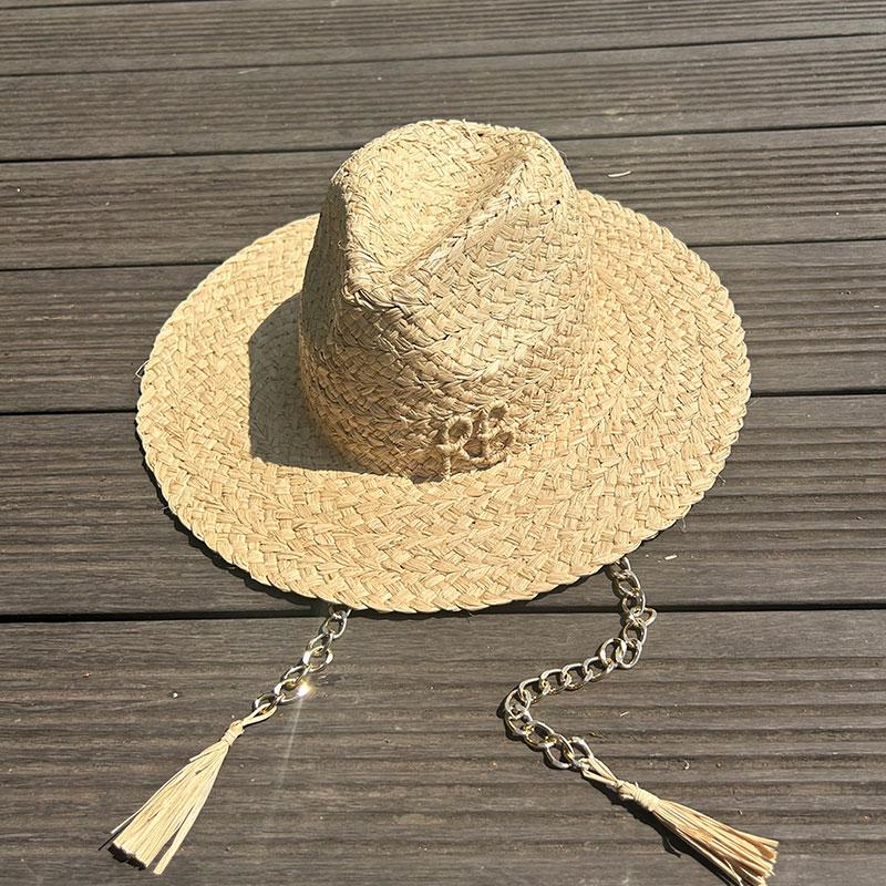 Summer Raffia Straw Hat Designer Customization DIY Beach Hat New English Letter Sun Hat Ladies Jazz Hat Metal Chain Casual Cap 54-58cm
Summer Raffia Straw Hat Designer Customization DIY Beach Hat New English Letter Sun Hat Ladies Jazz Hat Metal Chain Casual Cap 54-58cm