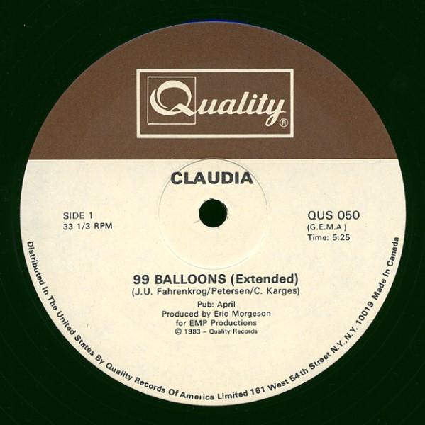 12inch Record CLAUDIA (62) - 99 Balloons QUS050 Quality 1983 US Dance & Electronica Used
12inch Record CLAUDIA (62) - 99 Balloons QUS050 Quality 1983 US Dance & Electronica Used