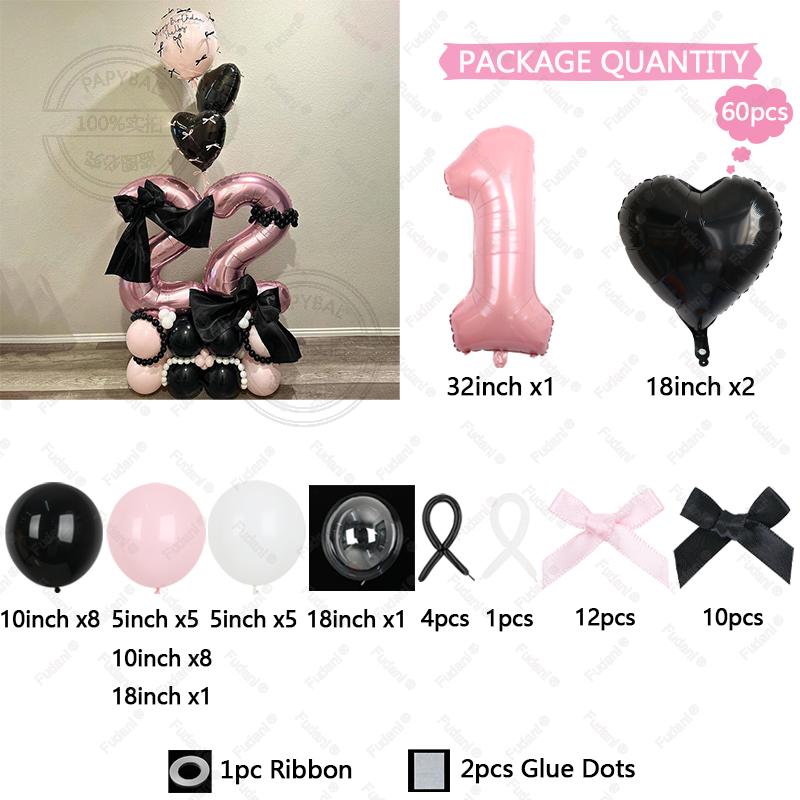 60Pcs Pink Black Theme Ins Style Love Aluminum Film Balloon Cool Style 1-30 Girl Birthday Party Decoration Baby Shower Globos other
60Pcs Pink Black Theme Ins Style Love Aluminum Film Balloon Cool Style 1-30 Girl Birthday Party Decoration Baby Shower Globos other