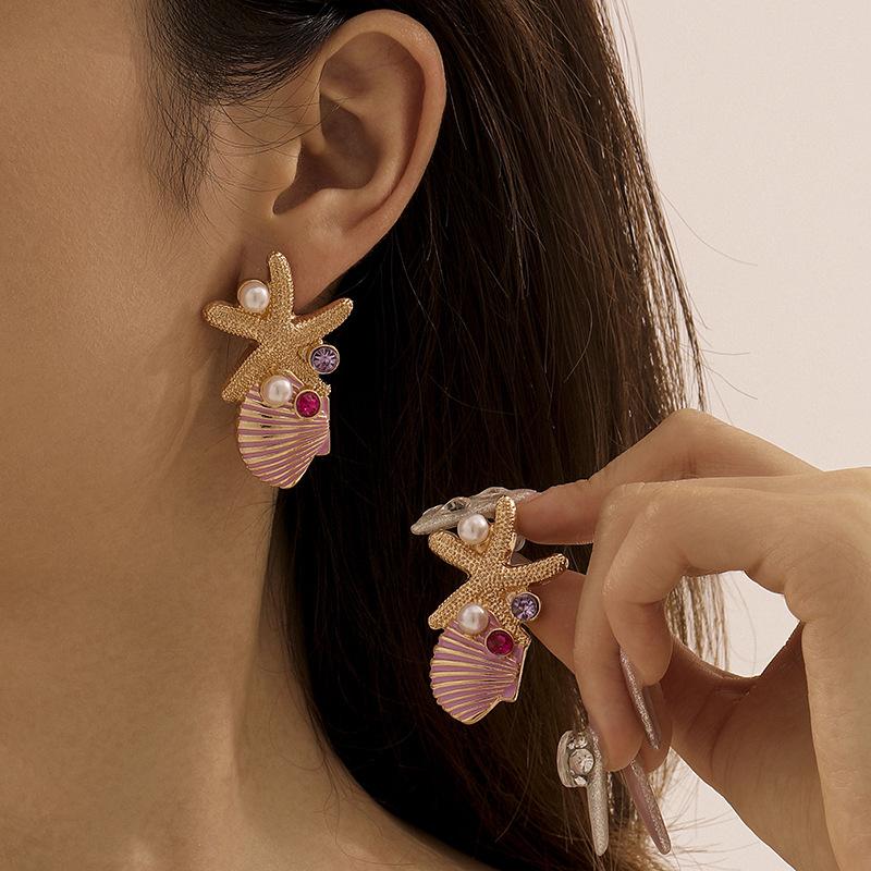 Vacation Style Personality Pink Shell Starfish Diamond Pearl Stud Earrings Summer Vacation Premium Ladies синій
Vacation Style Personality Pink Shell Starfish Diamond Pearl Stud Earrings Summer Vacation Premium Ladies синій