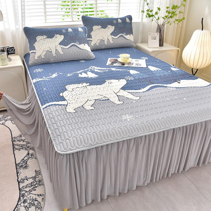 Летняя натяжная кровать, подзор, наволочка, 3 шт., двуспальная простыня, машинная стирка, чехол для матраса, мягкий коврик, классный комплект постельного белья 150x200cm 3pcs