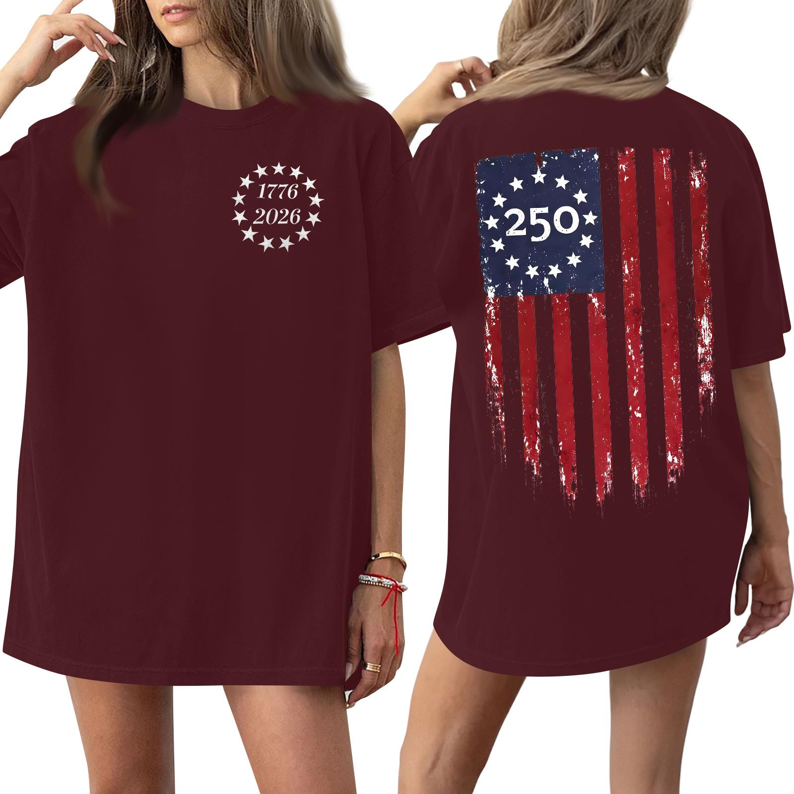 Womens Short Sleeve Crew Neck Loose Fit T Shirt with 1776 2026 Print and Distressed Flag Graphic Casual Top XXL винный
Womens Short Sleeve Crew Neck Loose Fit T Shirt with 1776 2026 Print and Distressed Flag Graphic Casual Top XXL винный