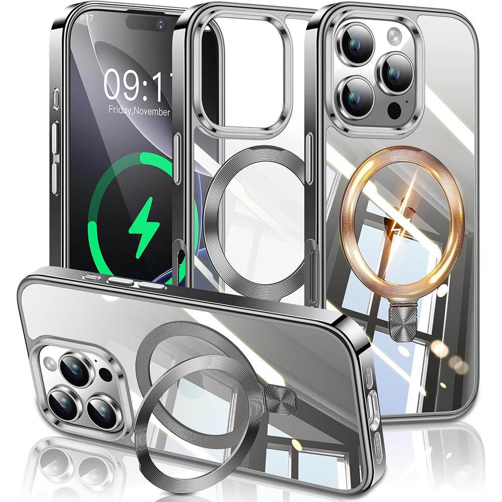 For iPhone 16 Pro Magnetic Case Electroplated TPU+PC Kickstand Clear Back Phone Cover Titanium Grey
For iPhone 16 Pro Magnetic Case Electroplated TPU+PC Kickstand Clear Back Phone Cover Titanium Grey