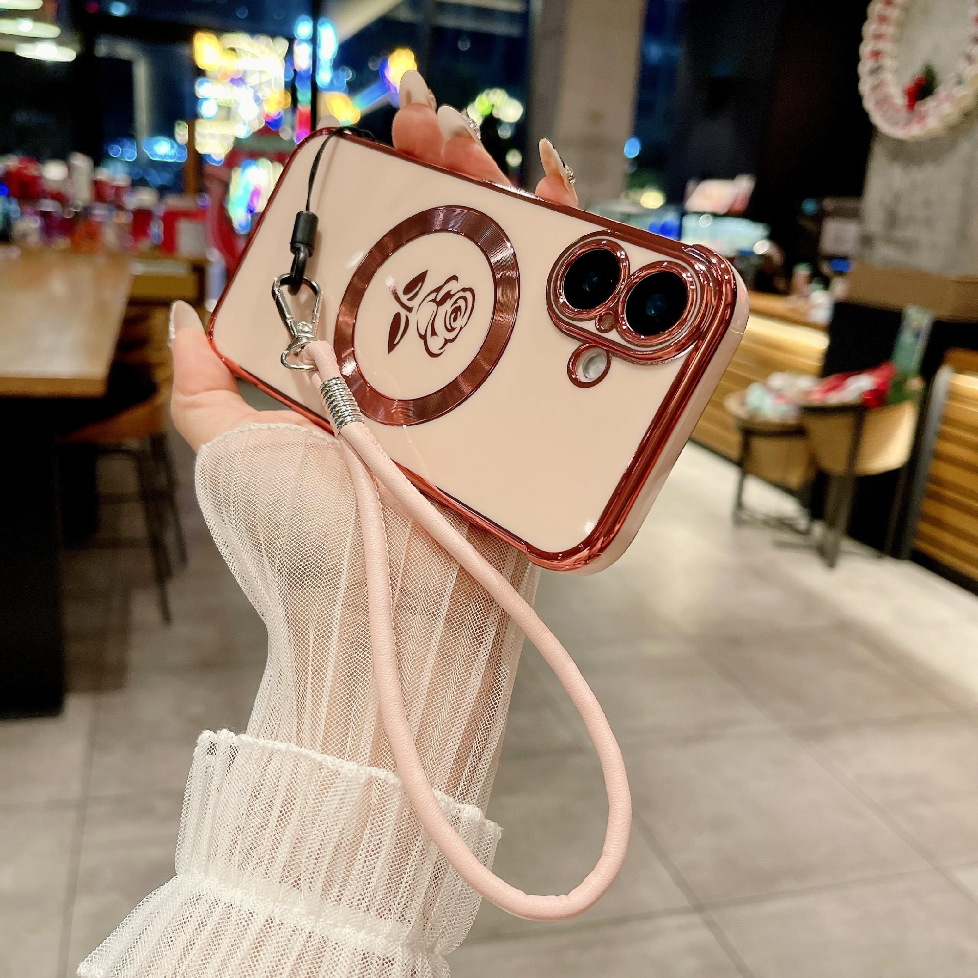 For iPhone 16 Magnetic Case with Strap Rose Flower Electroplated TPU Phone Cover Ivory White
For iPhone 16 Magnetic Case with Strap Rose Flower Electroplated TPU Phone Cover Ivory White