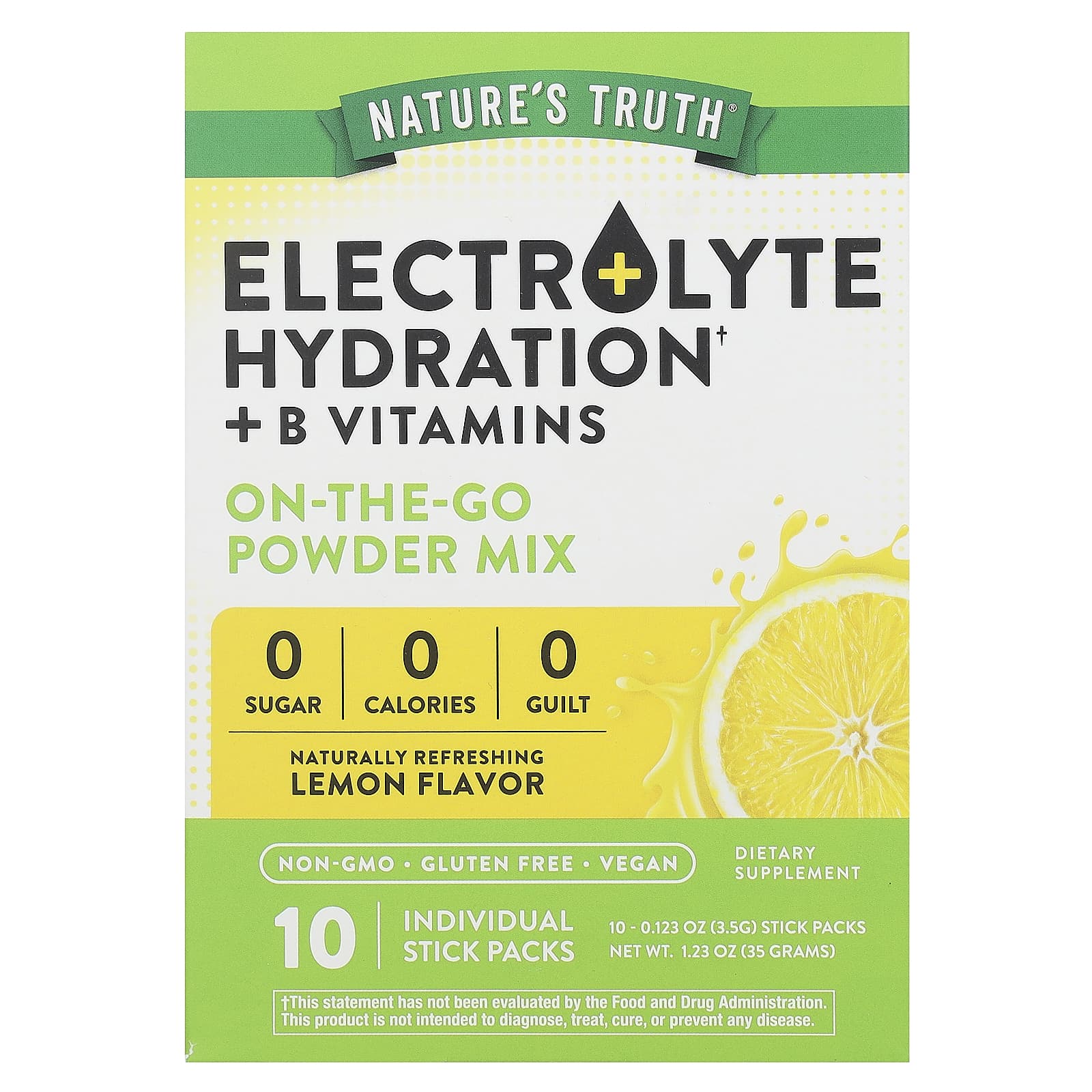 Nature S Truth, Electrolyte Hydration + Vitamin B, Portable Powder Mix, Lemon, 10 Individual Stick Packs, 3.5G (0.123Oz) Each
Nature S Truth, Electrolyte Hydration + Vitamin B, Portable Powder Mix, Lemon, 10 Individual Stick Packs, 3.5G (0.123Oz) Each