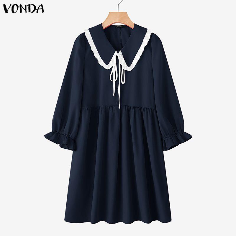 VONDA Women Casual Stitching Turn Down Collar Long Sleeve Loose Pleated Dress 5XL темно-синий
VONDA Women Casual Stitching Turn Down Collar Long Sleeve Loose Pleated Dress 5XL темно-синий