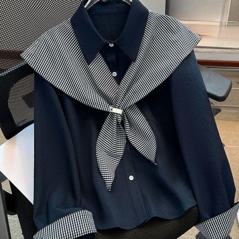 Plaid Shawl Women s Shirt Turndown Collar Single Breasted Button Blocking Color Famale Blouse Korean Style Fashion Ladies Long Sleeved Top One Size темно-синього кольору
Plaid Shawl Women s Shirt Turndown Collar Single Breasted Button Blocking Color Famale Blouse Korean Style Fashion Ladies Long Sleeved Top One Size темно-синього кольору