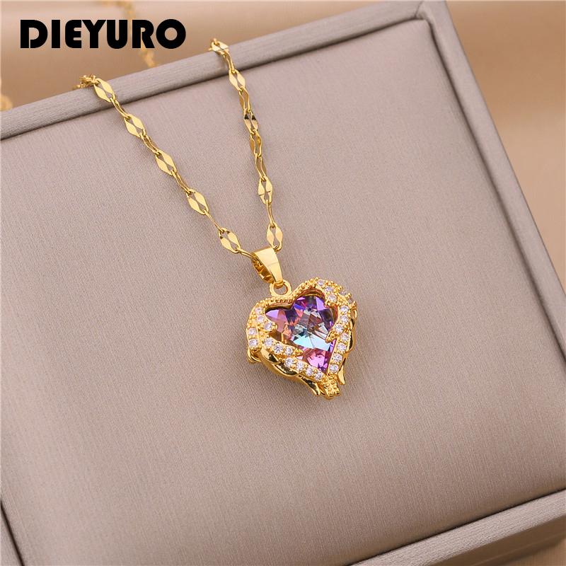 DIEYURO из нержавеющей стали 316L, красивый золотой кулон с аметистом и сердечком, блестящий темпераментный подарок, женские ювелирные изделия, одежда на каждый день 2021
DIEYURO из нержавеющей стали 316L, красивый золотой кулон с аметистом и сердечком, блестящий темпераментный подарок, женские ювелирные изделия, одежда на каждый день 2021