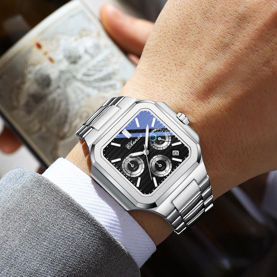 Fashion Men Watch Luminous Waterproof Chronograph Date Man Wristwatch Square Stainless Steel Quartz Men s Watches Reloj leather band срібний/чорний
Fashion Men Watch Luminous Waterproof Chronograph Date Man Wristwatch Square Stainless Steel Quartz Men s Watches Reloj leather band срібний/чорний