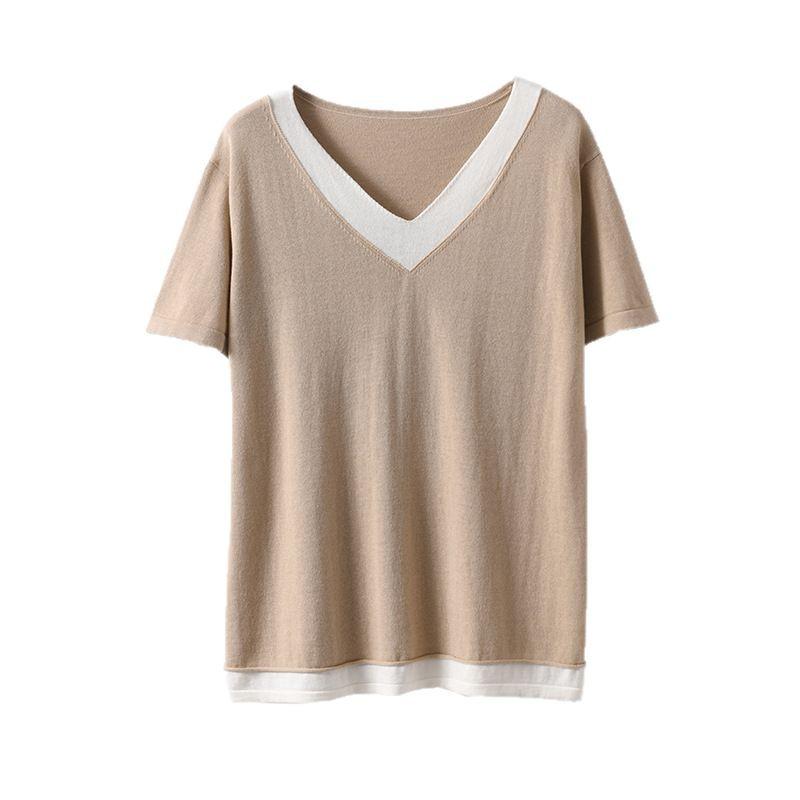 V-neck Pure Cotton Fake Two-piece Short-sleeved Women s Summer Comfortable T-shirt Fashionable and Versatile Half-sleeved Fashionable Base Top M
V-neck Pure Cotton Fake Two-piece Short-sleeved Women s Summer Comfortable T-shirt Fashionable and Versatile Half-sleeved Fashionable Base Top M