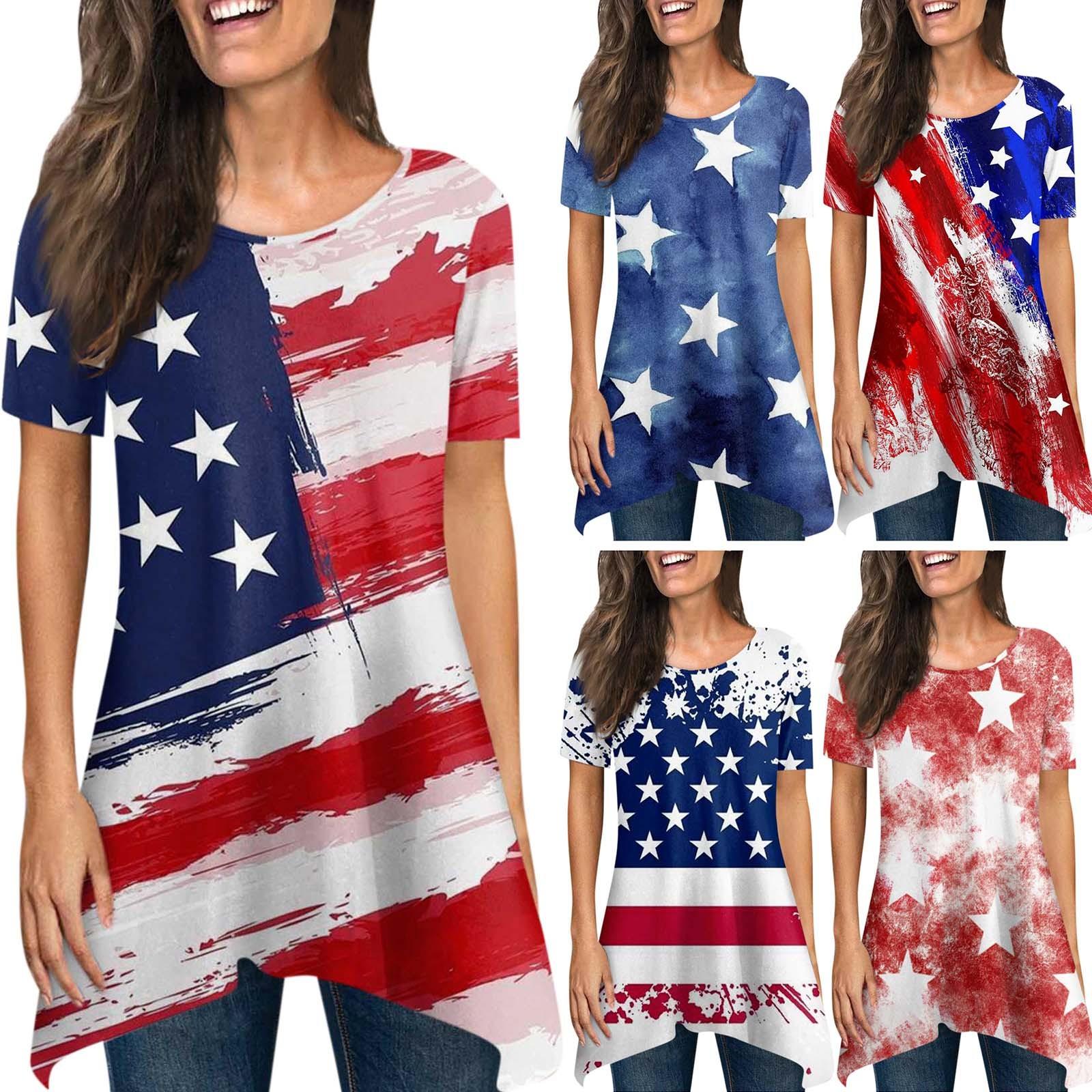 (Куниде) Женская повседневная мода День независимости Принт Короткий рукав Средняя длина Lrregular Hem Top Блузка
(Куниде) Женская повседневная мода День независимости Принт Короткий рукав Средняя длина Lrregular Hem Top Блузка