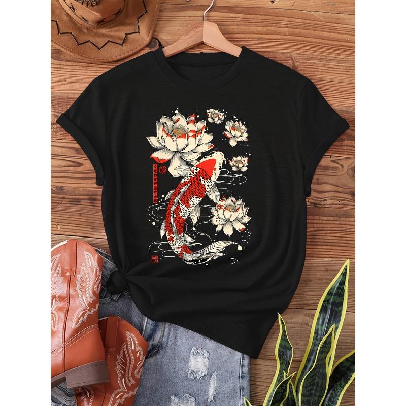Womens Japanese Koi Lotus Vintage Art Print T Shirt Y Size Multi Lotus Crew Neck Short Sleeve Spring Summer Casual Top 4XL чорний
Womens Japanese Koi Lotus Vintage Art Print T Shirt Y Size Multi Lotus Crew Neck Short Sleeve Spring Summer Casual Top 4XL чорний