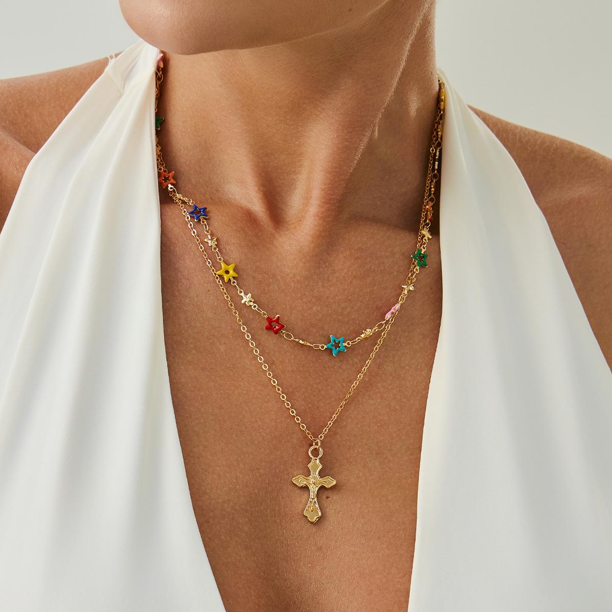 Fashion Diamond-Encrusted Cross Pendant, Collarbone Necklace, Wind Drip Oil Flower Crystal Chain Necklace.
Fashion Diamond-Encrusted Cross Pendant, Collarbone Necklace, Wind Drip Oil Flower Crystal Chain Necklace.