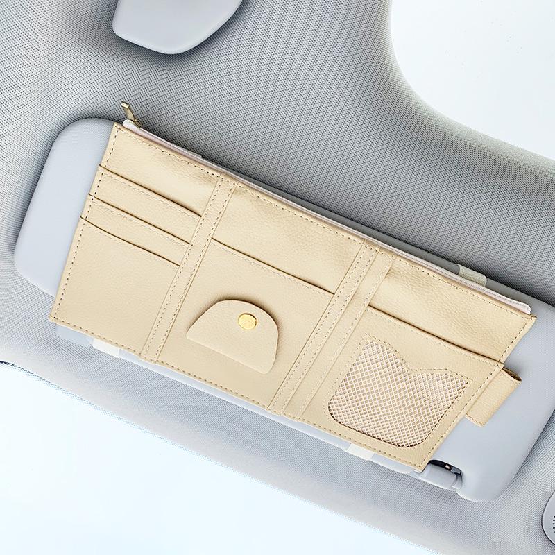 PU Leather Car Sun Visor Organizer with Glasses Clip and License Holder
PU Leather Car Sun Visor Organizer with Glasses Clip and License Holder
