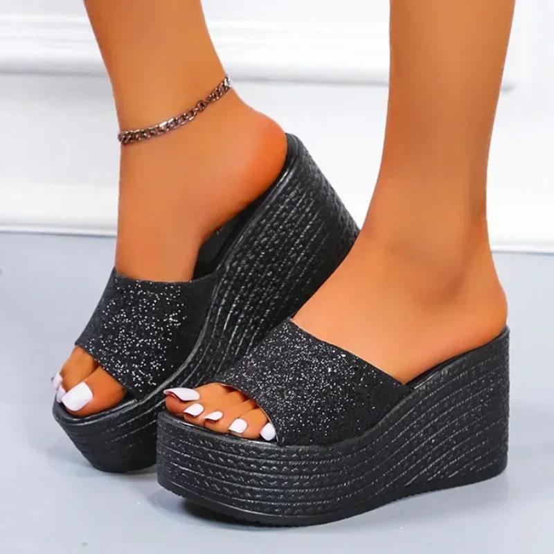 Ladies Shoes Open Toe Women Slippers 2024 Summer Rome Sequins Solid Outdoor Casual Waterproof Platform Wedge Large Size Slippers
Ladies Shoes Open Toe Women Slippers 2024 Summer Rome Sequins Solid Outdoor Casual Waterproof Platform Wedge Large Size Slippers