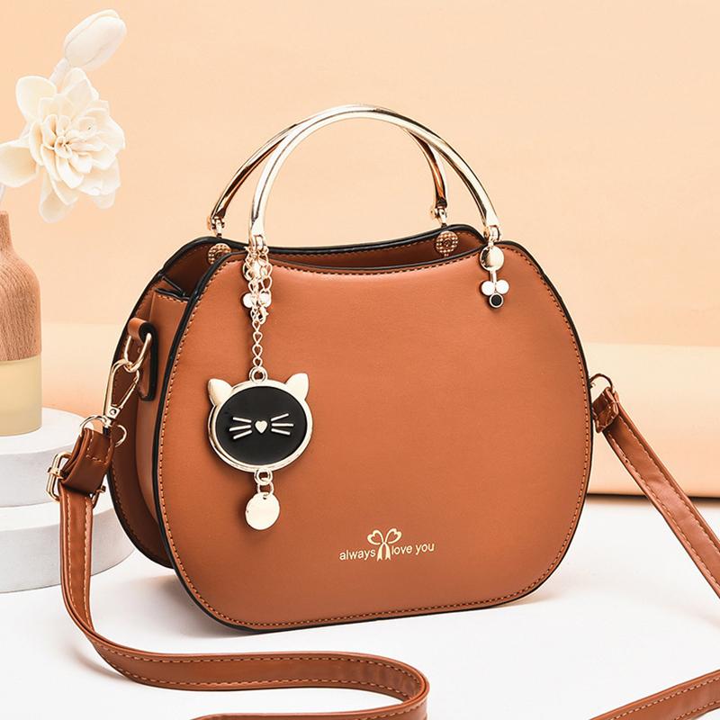 Модная сумка через плечо с изображением кота, корейская модная сумка, однотонная сумка для девочек, женская сумка через плечо коричневый