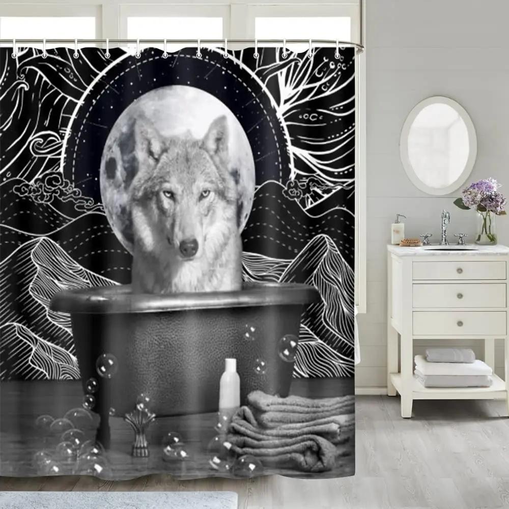 Wolf Silhouette Shower Curtain Black White Howling Thunderstorm Animal Moon Light Mystic Decor Bathroom Set Waterproof with Hook W90xH180cm
Wolf Silhouette Shower Curtain Black White Howling Thunderstorm Animal Moon Light Mystic Decor Bathroom Set Waterproof with Hook W90xH180cm