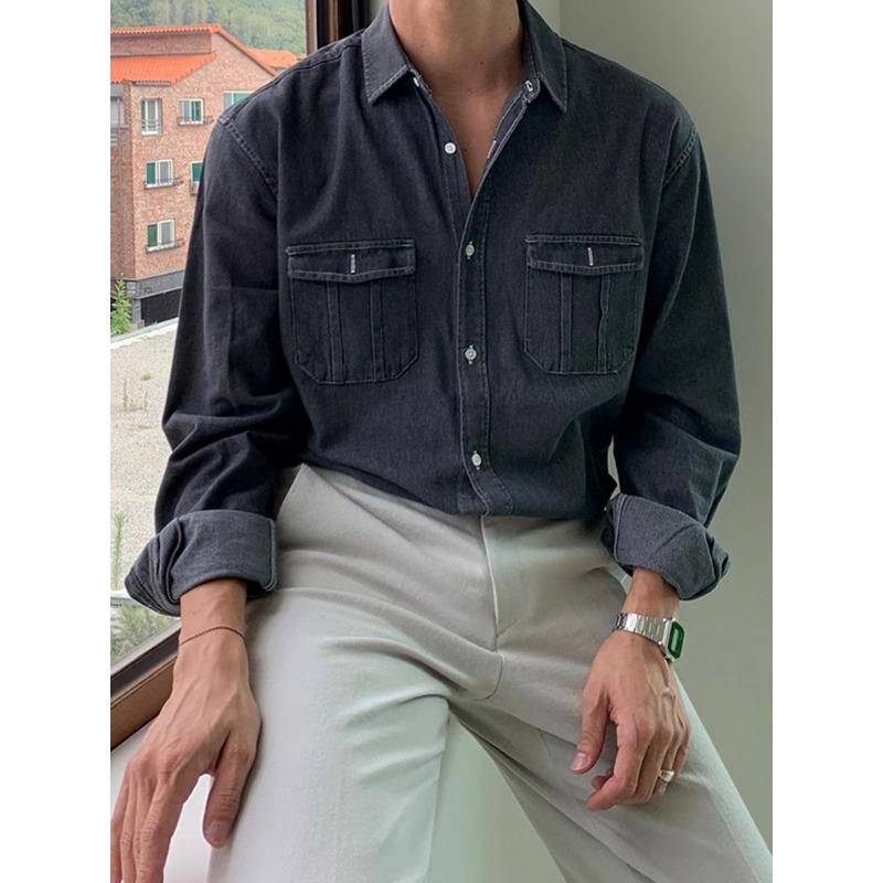 Men s Denim Long Sleeve Button Down Shirt Casual Pocket Detail Loose Fit Streetwear Top M чёрный
Men s Denim Long Sleeve Button Down Shirt Casual Pocket Detail Loose Fit Streetwear Top M чёрный