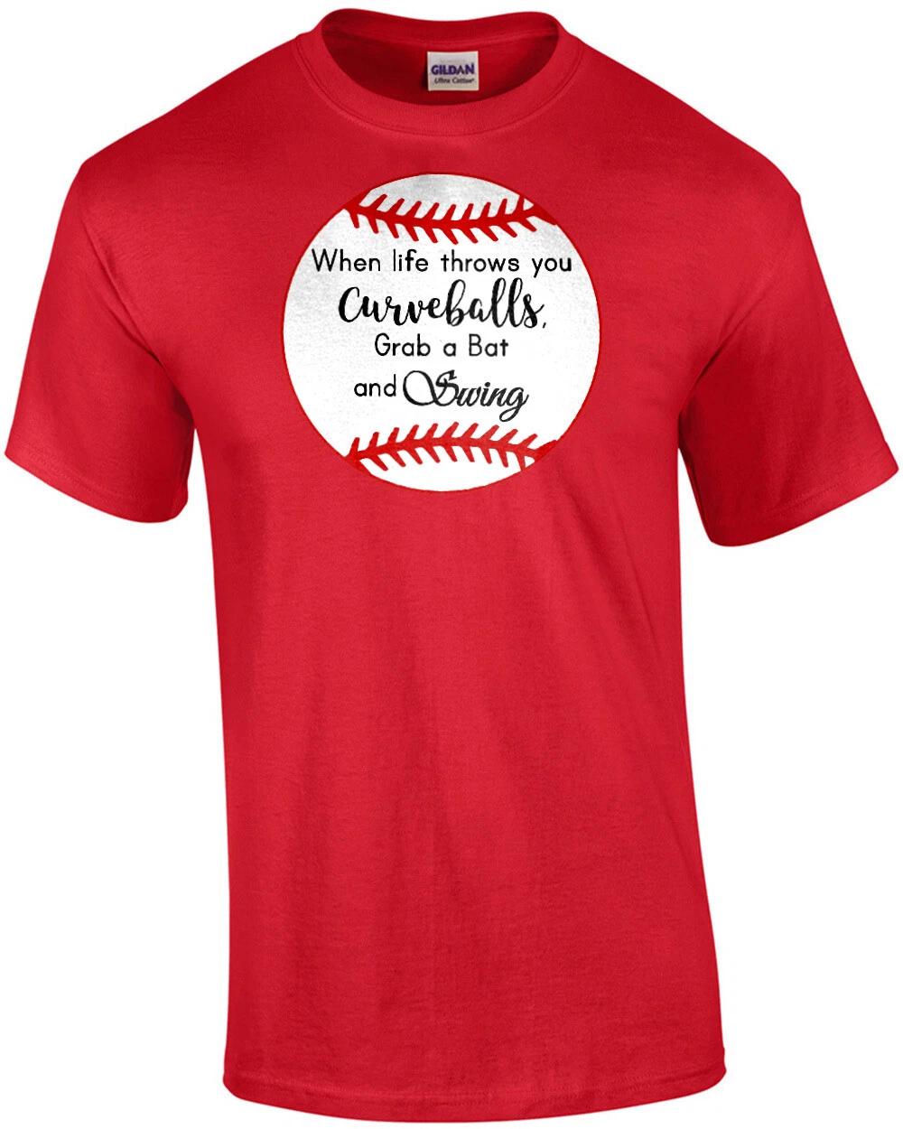 When life throws you curveballs, grab a bat and swing - cute softball t-shirt. M
When life throws you curveballs, grab a bat and swing - cute softball t-shirt. M