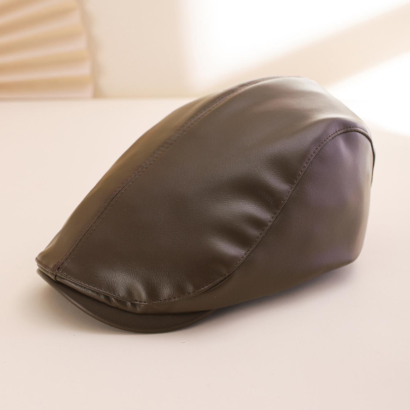 A shiny leather, small American retro style beret with a brim for daily shopping, outings and taking photos One Size
A shiny leather, small American retro style beret with a brim for daily shopping, outings and taking photos One Size