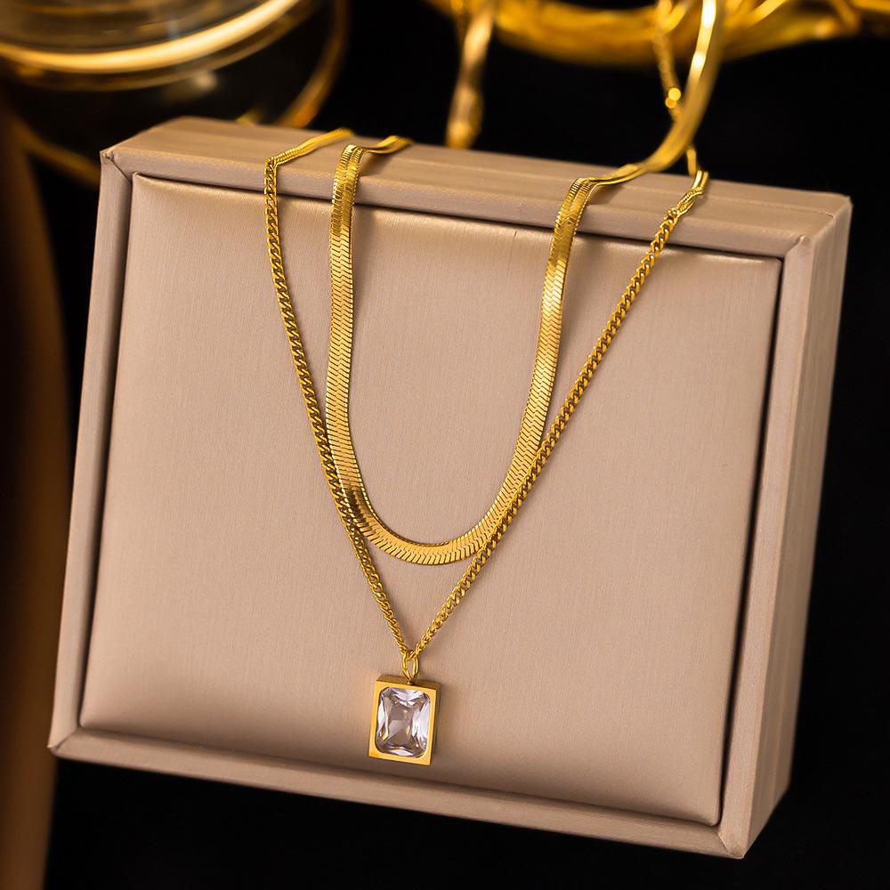 European & American Titanium Zircon Double-Layer Gold Necklace: Elegant & Versatile
European & American Titanium Zircon Double-Layer Gold Necklace: Elegant & Versatile