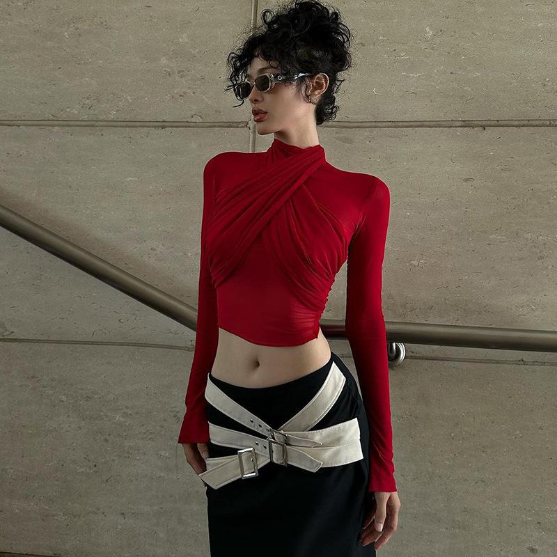 2025 Spring Fashion Mesh Turtleneck Long Sleeve Red Draped Bandage Sexy See Through Crop T-Shirt Top Streetwear Club L червоний
2025 Spring Fashion Mesh Turtleneck Long Sleeve Red Draped Bandage Sexy See Through Crop T-Shirt Top Streetwear Club L червоний
