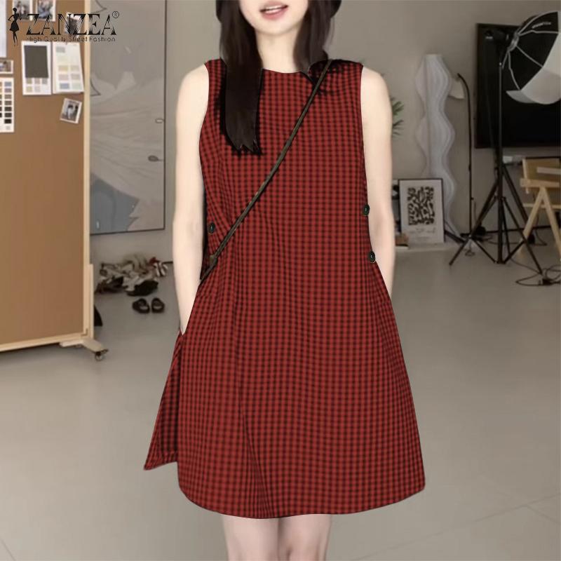 ZANZEA Women Casual Round Neck Sleeveless Plaid Print Dress Sundress 5XL вина червоного кольору
ZANZEA Women Casual Round Neck Sleeveless Plaid Print Dress Sundress 5XL вина червоного кольору